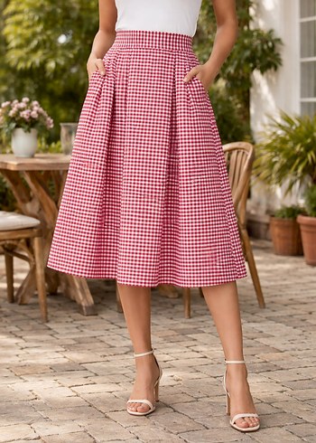 Ekose Pileli Etek - Görsel 12