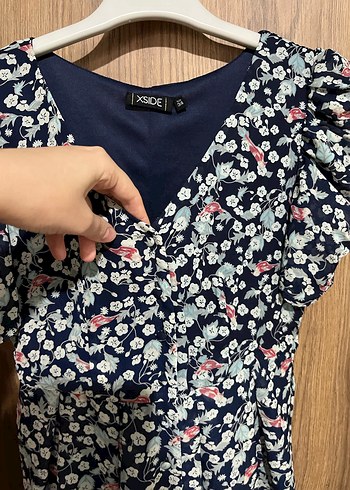 Çiçek Desenli Mini V Yaka Elbise - Görsel 8