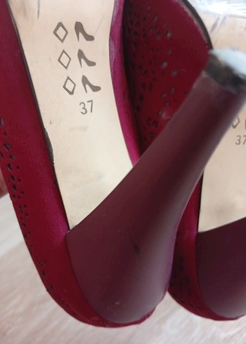 37 Beden bordo Renk Bordo Dantel Detaylı Yüksek Topuklu Stiletto