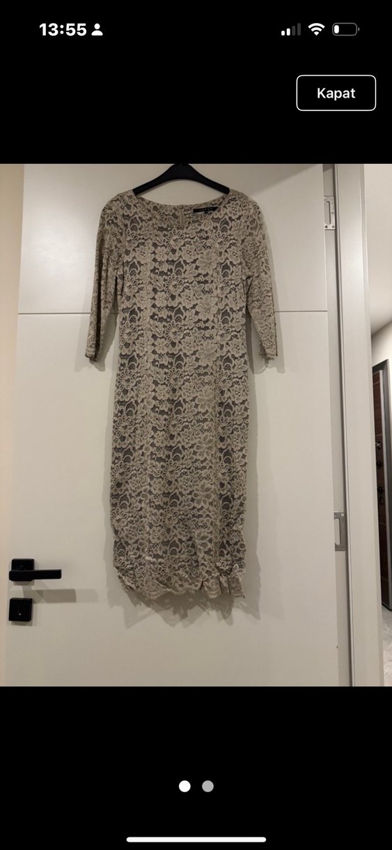 Bej Dantel V Yaka Midi Abiye Elbise - Görsel 2