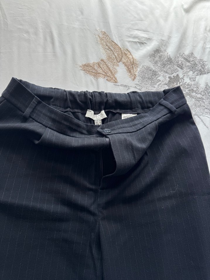 Lacivert Pilili Kadın Kumaş Pantolon - Görsel 2