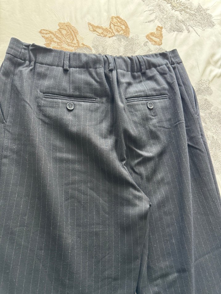 Lacivert Pilili Kadın Kumaş Pantolon - Görsel 3