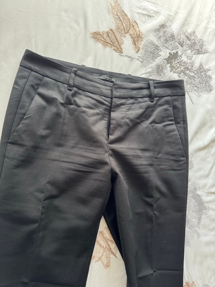 Kadın Siyah Kumaş Pantolon, Kemer Tokalı, Normal Boy - Görsel 2