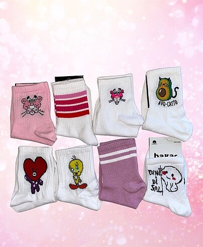 Unisex 8Li Paket Kolej Fitilli Çorap