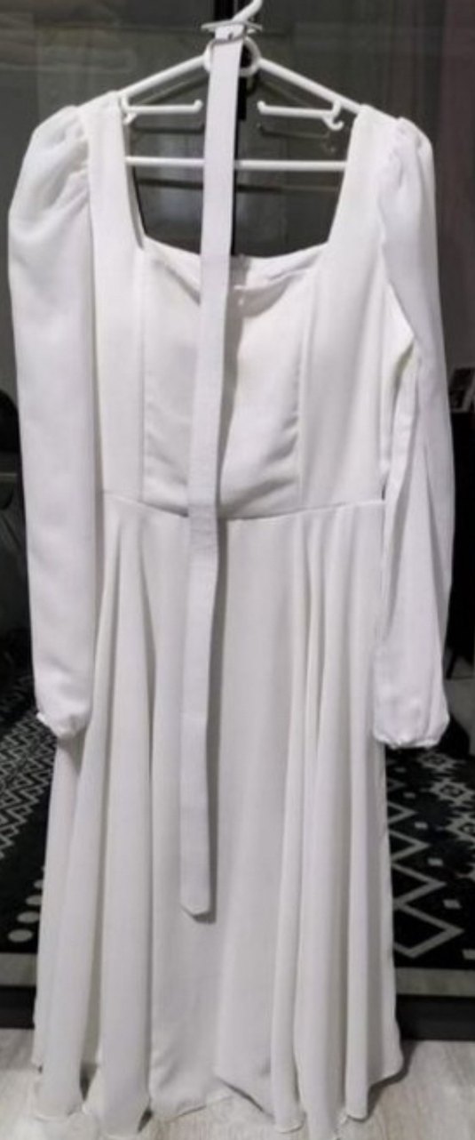 Modern Klasik Midi Mini Beyaz Düğün Elbisesi - Görsel 2