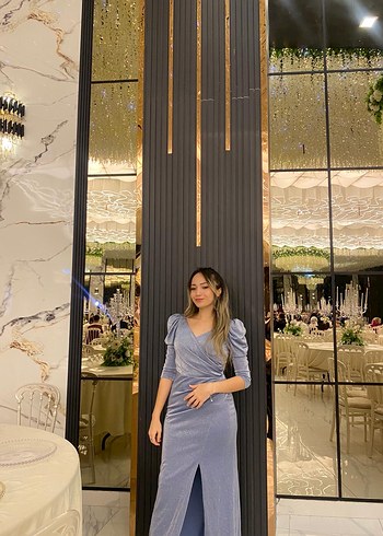 Mavi Drapeli Uzun Abiye Elbise - Görsel 4