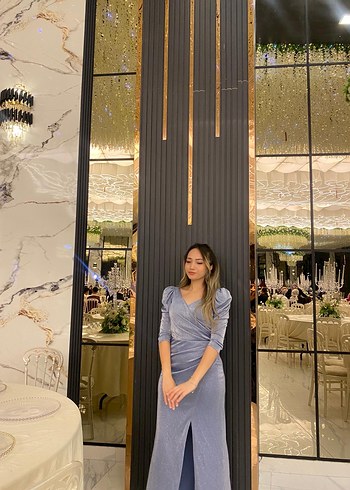 Mavi Drapeli Uzun Abiye Elbise - Görsel 2