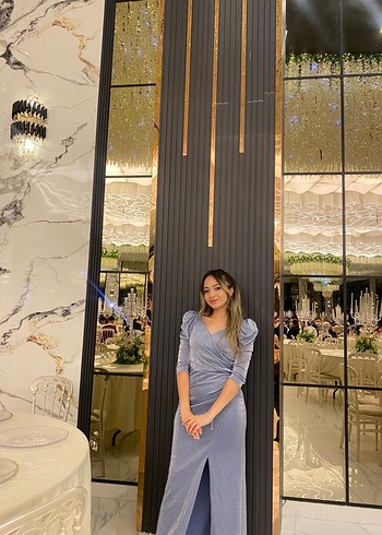 Mavi Drapeli Uzun Abiye Elbise - Görsel 3