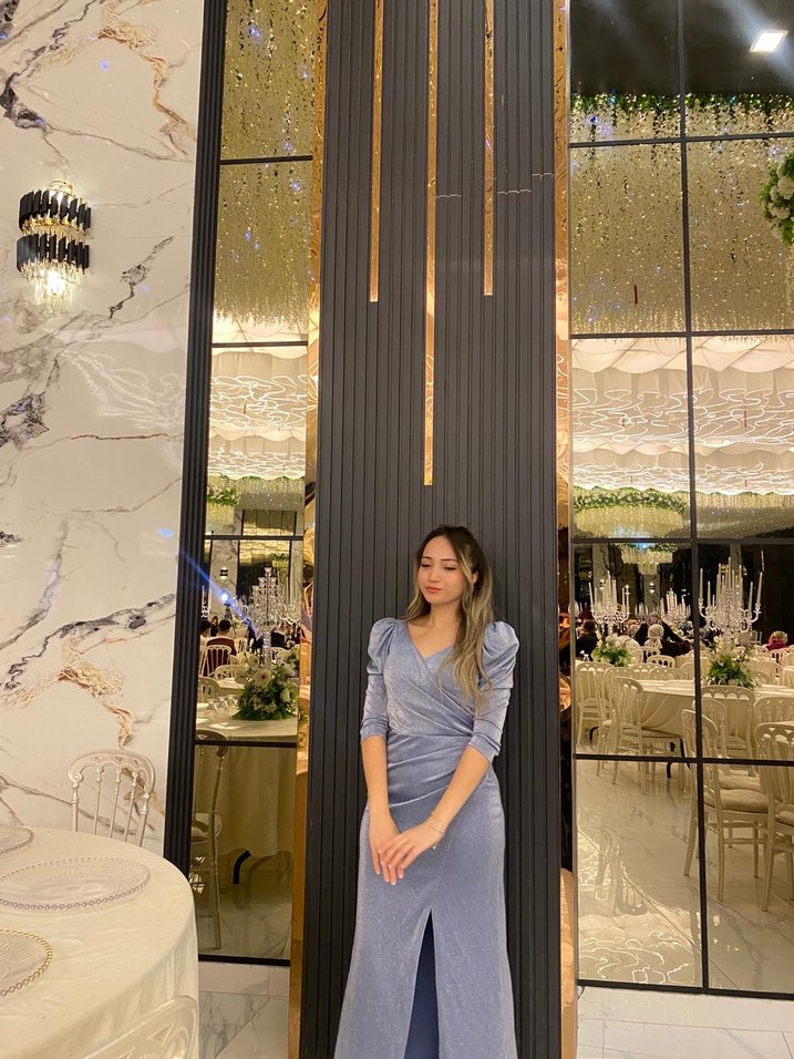 Mavi Drapeli Uzun Abiye Elbise - Görsel 2