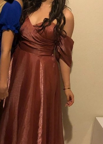 Straplez Uzun Bakır rengi Kadın Elbise - Görsel 3