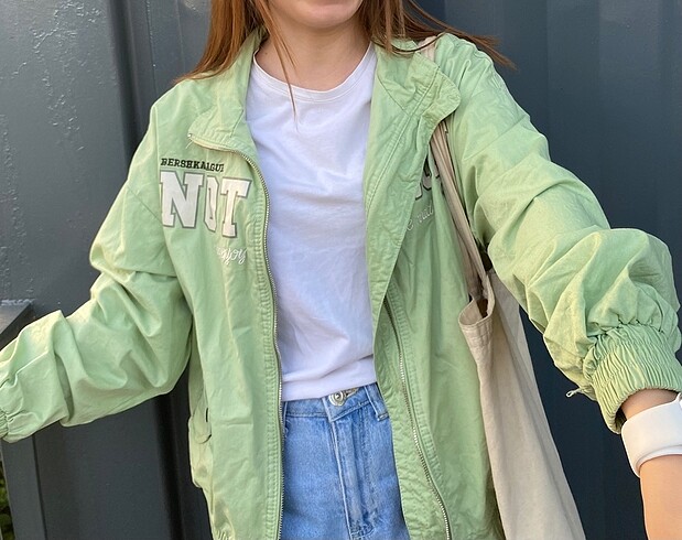 Bershka Bershka yeşil ceket hırka yağmurluk