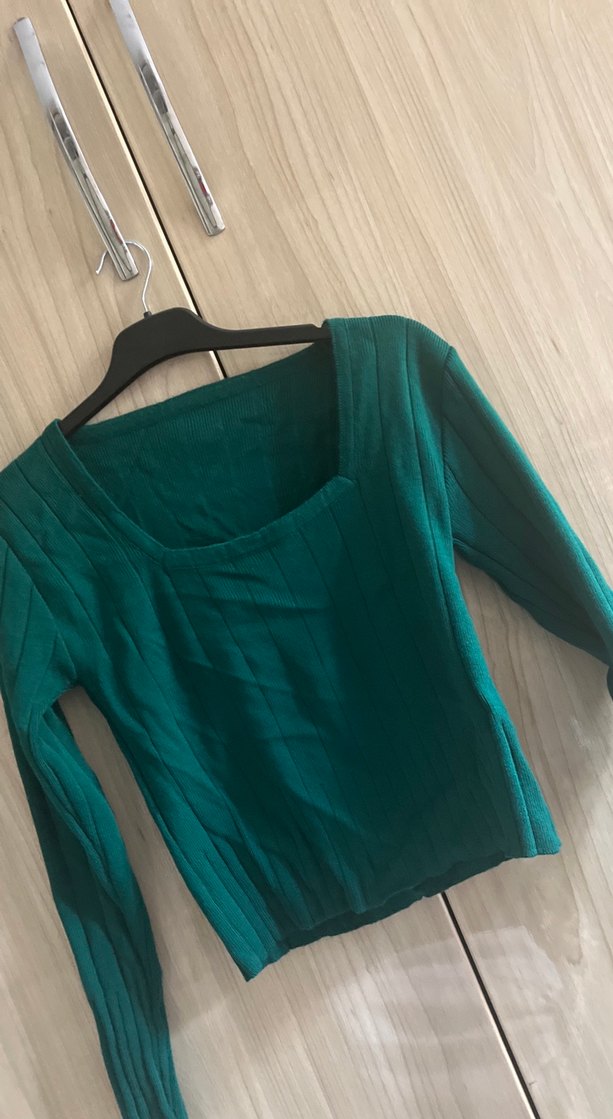 Kadın Yeşil Uzun Kollu Triko Bluz - Görsel 3