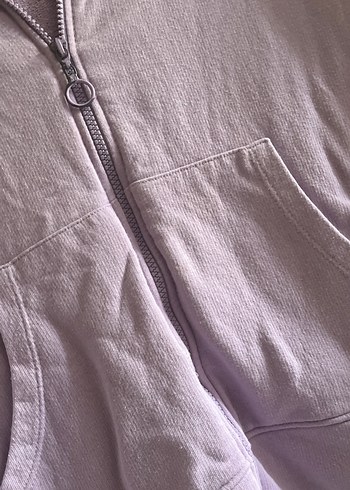 Pastel Mor Kapüşonlu Fermuarlı Kadın Sweatshirt - Görsel 3