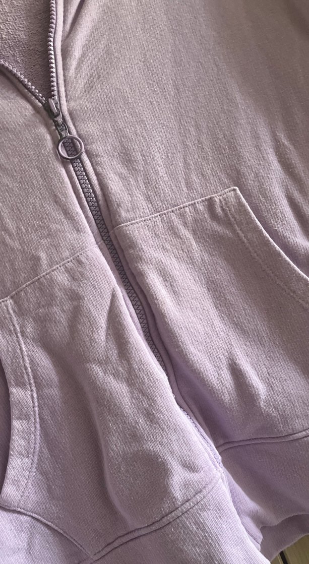 Pastel Mor Kapüşonlu Fermuarlı Kadın Sweatshirt - Görsel 3