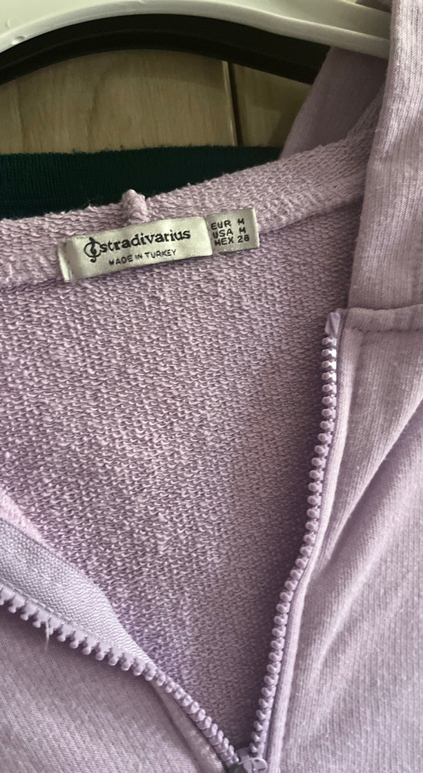 Pastel Mor Kapüşonlu Fermuarlı Kadın Sweatshirt - Görsel 2