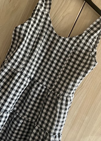 Kadın siyah beyaz gri   Kareli V Yaka Midi Elbise - Görsel 2