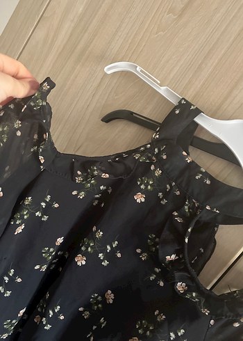 Siyah Çiçek Desenli Bohem Elbise - Görsel 3