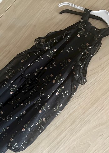 Siyah Çiçek Desenli Bohem Elbise - Görsel 4