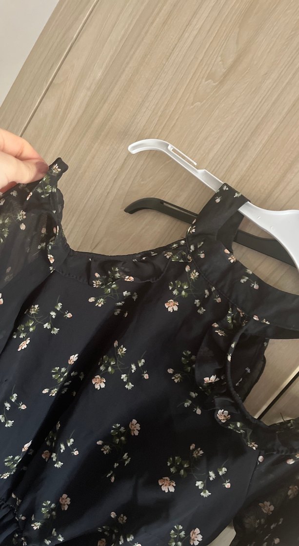 Siyah Çiçek Desenli Bohem Elbise - Görsel 3