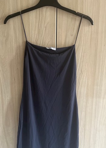 Gri antrasit  Askılı Midi Drapeli Abiye Elbise - Görsel 3