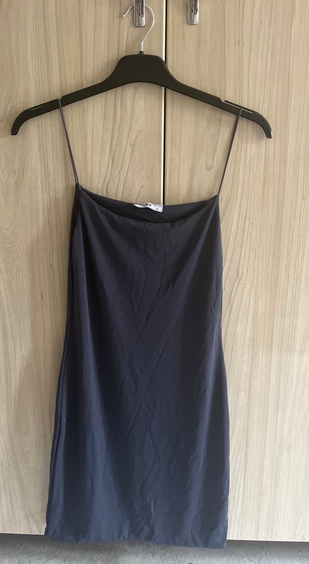 Gri antrasit  Askılı Midi Drapeli Abiye Elbise - Görsel 3