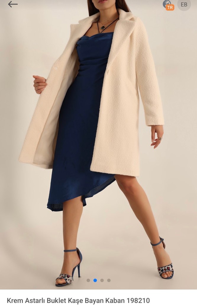 Kadın krem  Kürklü Klasik Kesim Kaban - Görsel 2