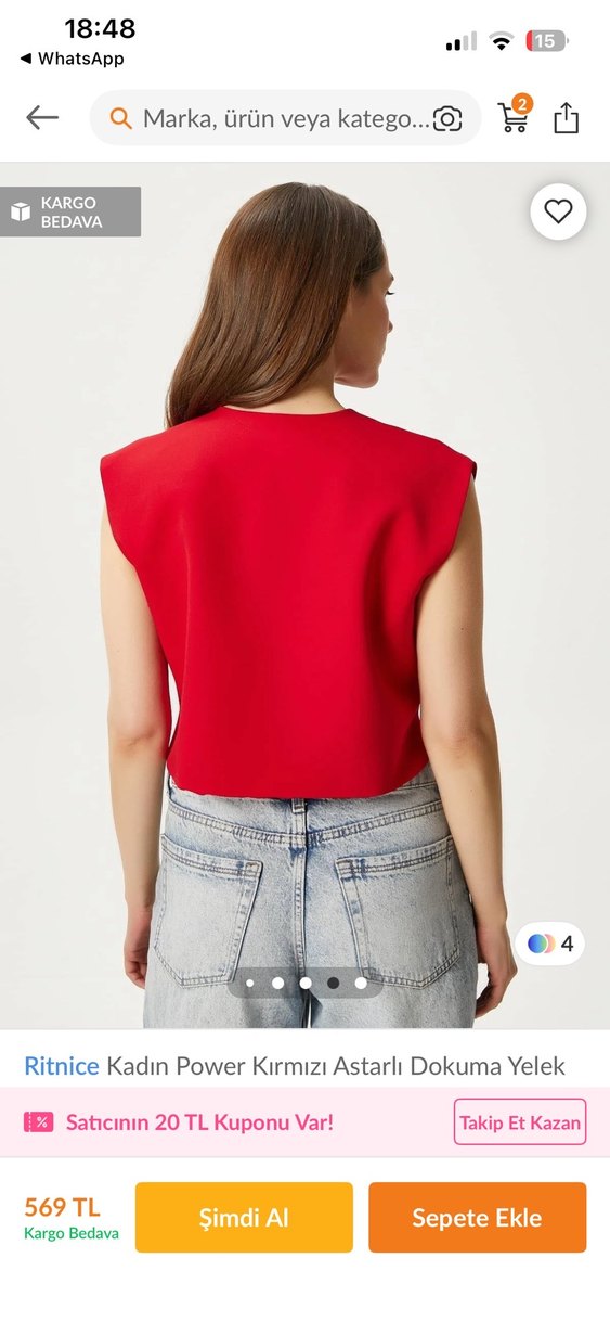 Kırmızı Düğmeli Kolsuz t Yelek - Görsel 3