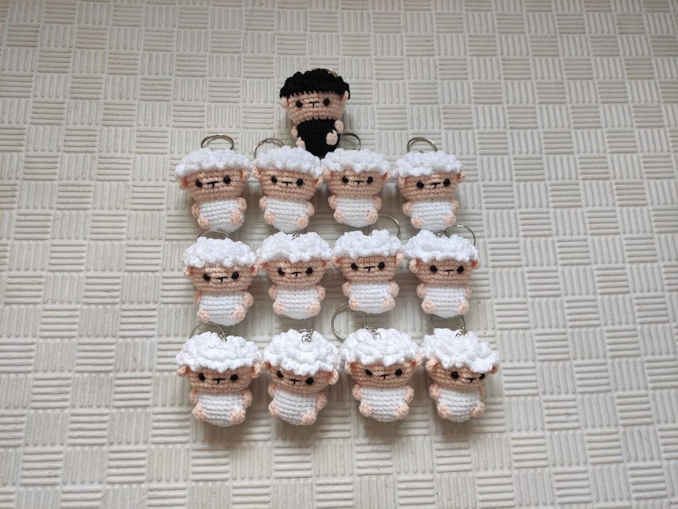 Siyah kuzu örgü anahtarlık çanta charmı hediye punk amigurumi - Görsel 3