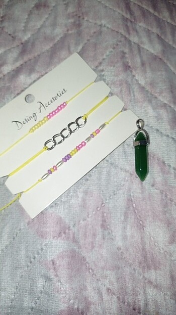 Doğal taş kolye ucu zinciri üçlü bileklik seti - Görsel 2