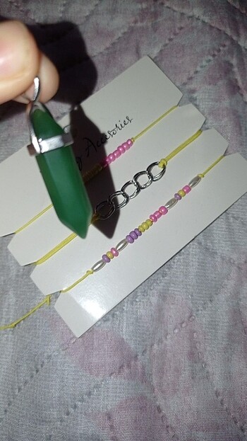 Doğal taş kolye ucu zinciri üçlü bileklik seti - Görsel 3