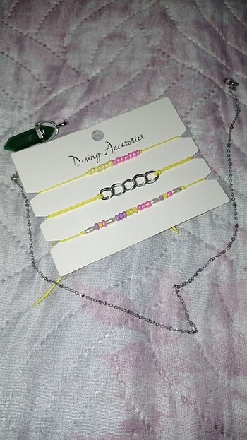 Doğal taş kolye ucu zinciri üçlü bileklik seti - Görsel 4