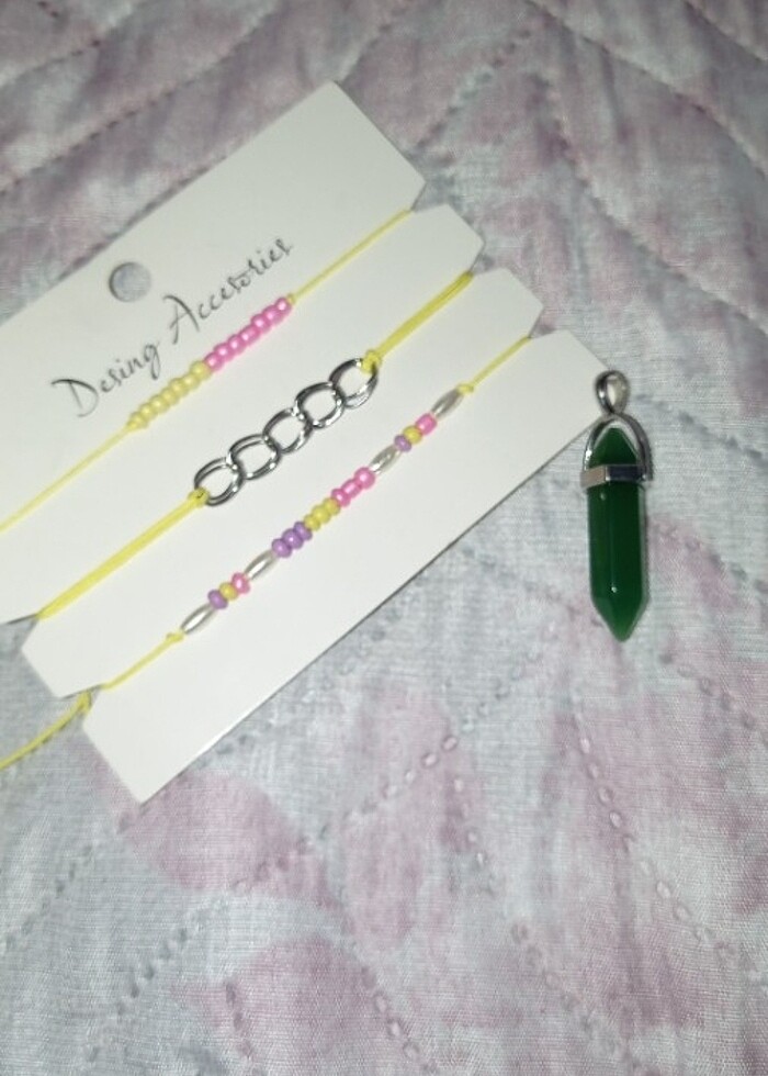 Doğal taş kolye ucu zinciri üçlü bileklik seti - Görsel 2