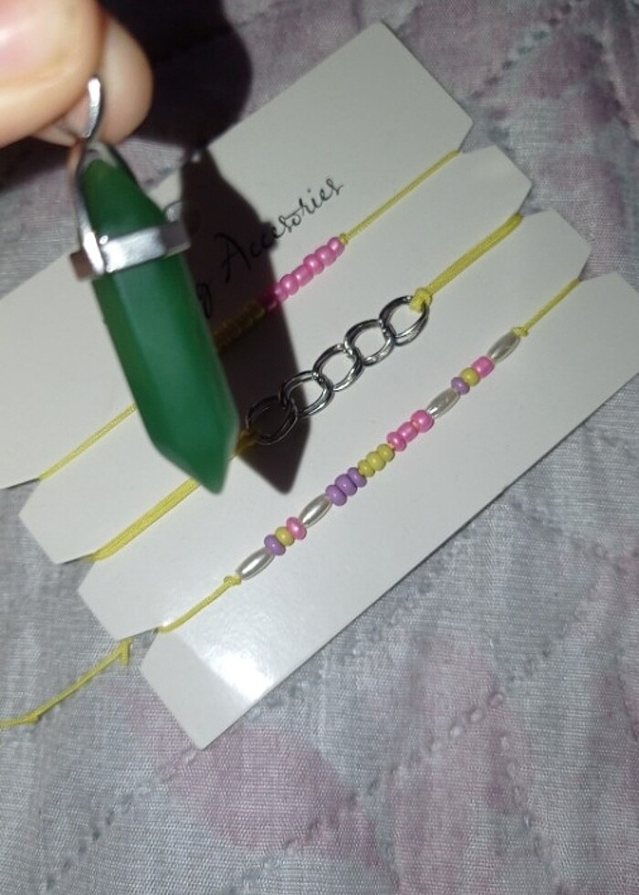 Doğal taş kolye ucu zinciri üçlü bileklik seti - Görsel 3