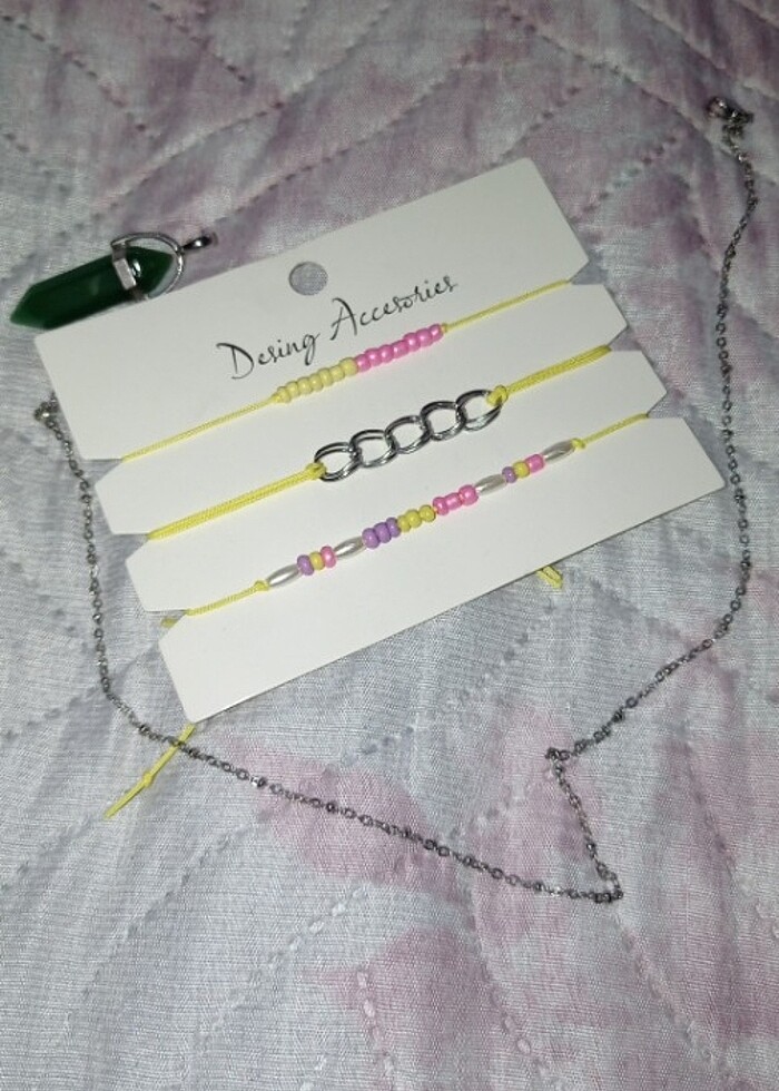 Doğal taş kolye ucu zinciri üçlü bileklik seti - Görsel 4