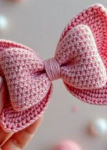 Pembe Örgü Fiyonk Saç Aksesuarı