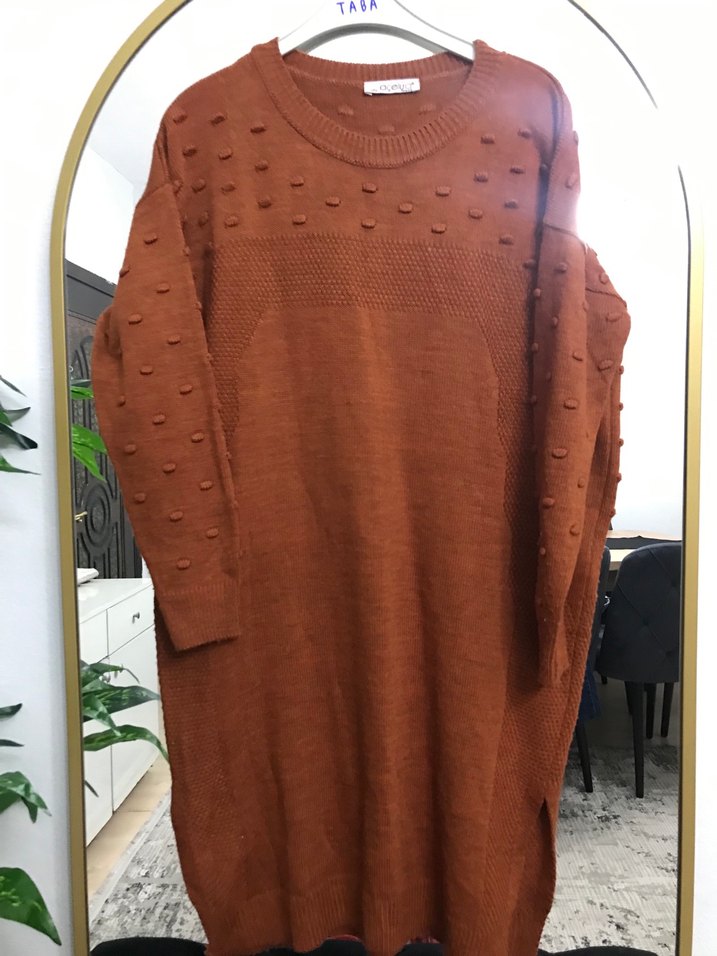 Kiremit  Uzun Kollu Triko Kadın Kazak - Görsel 2