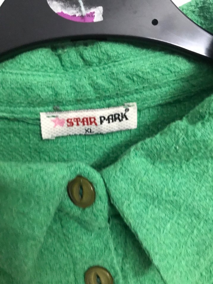 Yeşil Düğmeli Uzun Kollu Keten Gömlek - Görsel 2