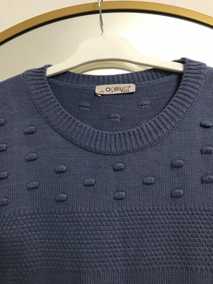 Uzun Kollu Gri Triko Kadın Kazak - Görsel 2