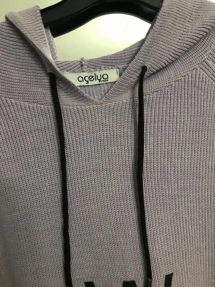 Lila Uzun Örme Kadın Sweatshirt - Görsel 2