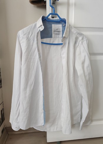 Erkek Beyaz Keten Uzun Kollu Gömlek Slim Fit