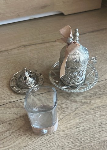 Bej Kurdeleli Gümüş Kapaklı Türk Kahvesi Fincanı - Görsel 7