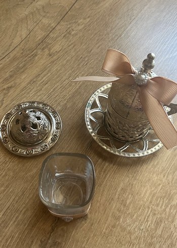 Bej Kurdeleli Gümüş Kapaklı Türk Kahvesi Fincanı - Görsel 2