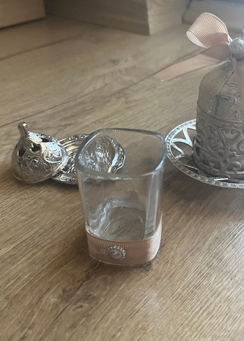 Bej Kurdeleli Gümüş Kapaklı Türk Kahvesi Fincanı - Görsel 6