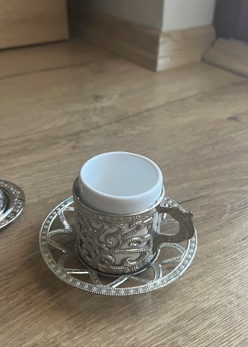 Bej Kurdeleli Gümüş Kapaklı Türk Kahvesi Fincanı - Görsel 3