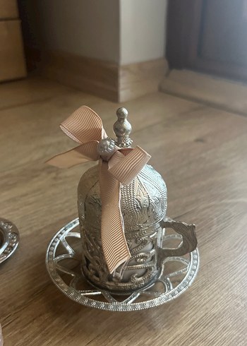 Bej Kurdeleli Gümüş Kapaklı Türk Kahvesi Fincanı - Görsel 4