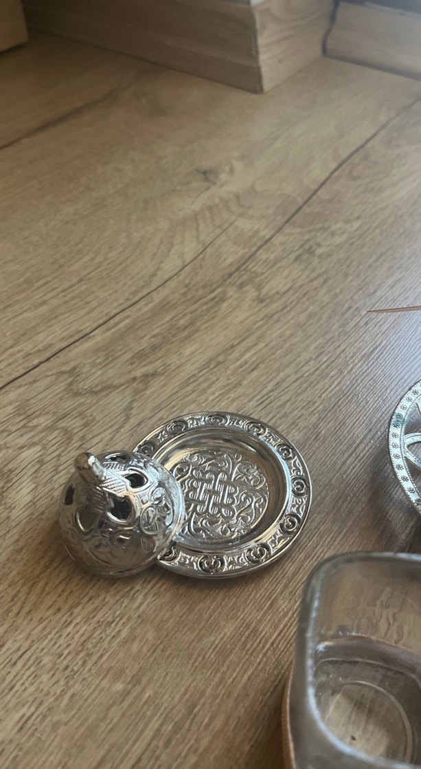 Bej Kurdeleli Gümüş Kapaklı Türk Kahvesi Fincanı - Görsel 5