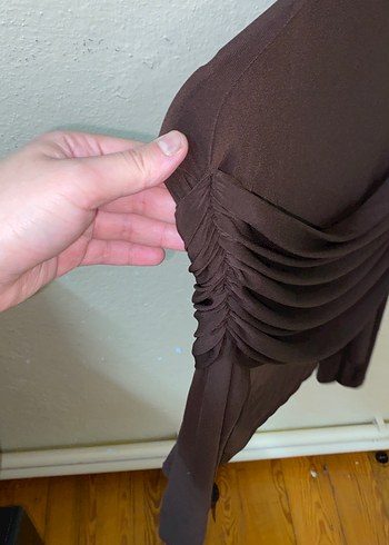 Kahverengi Drapeli Uzun Kollu Bluz - Görsel 2