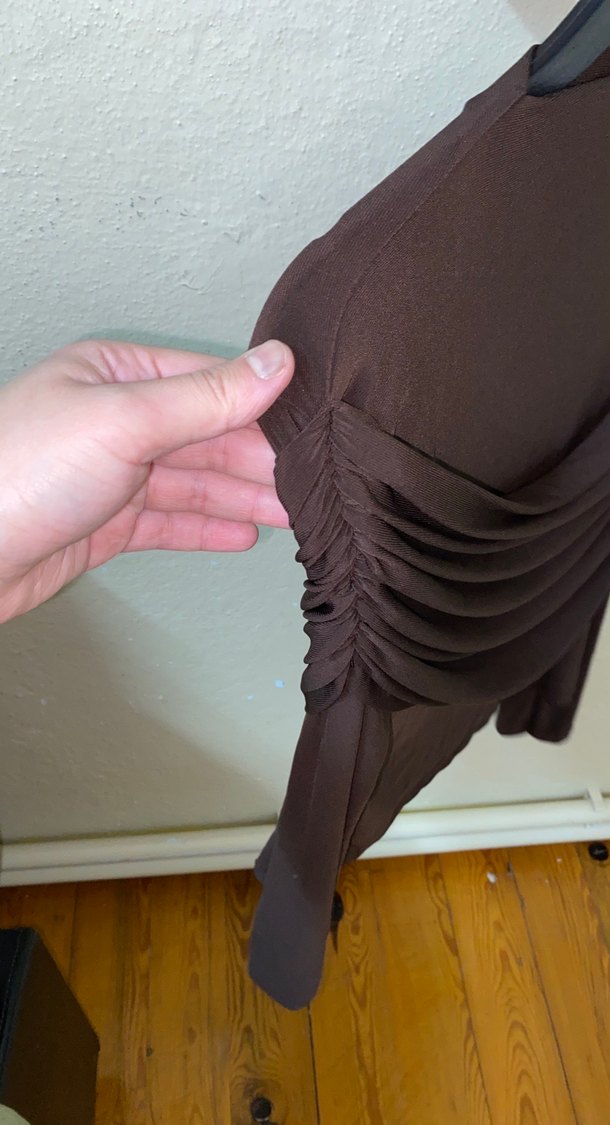 Kahverengi Drapeli Uzun Kollu Bluz - Görsel 2