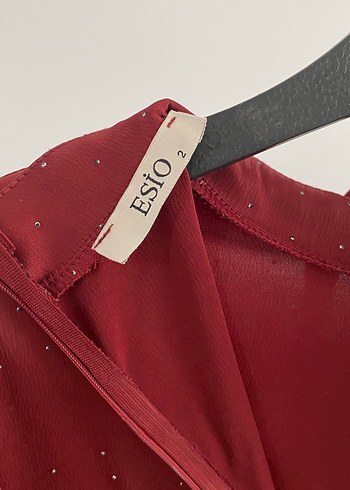 Bordo Uzun Kollu Parlak Uzun Elbise - Görsel 6