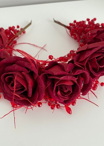 Bordo Boncuklu Gül Taç kınası - Görsel 3